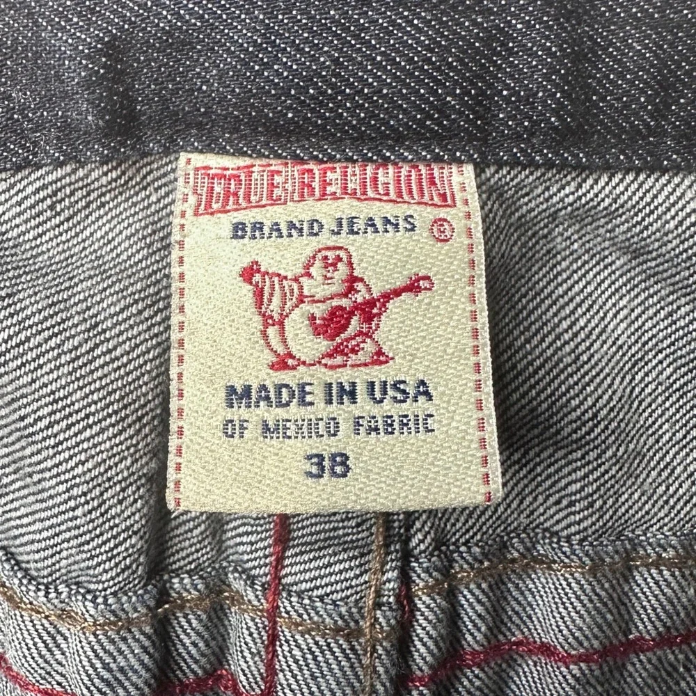 Vintage True Religion Jeans Mens 38 Blue Straight Distressed Bandana Patch USA